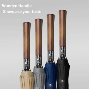 Solid Wood Handle Full Fiber 16 Rib Long Handle Umbrella Creative Large Men’s Business Straight Rod Advertising Straight Handle