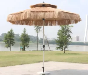 Source Factory Aluminum Frame Straw Umbrella, Round Milan Style, Rust Proof Synthetic Thatch Shade for Beach Cafe Patio