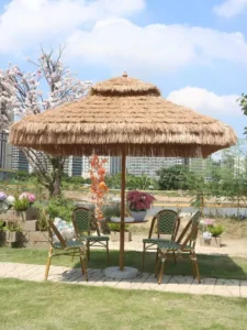 Source Factory Aluminum Frame Thatch Pavilion Marble Base Waterproof Foldable Hawaiian Style Outdoor Park Umbrella for Hotel