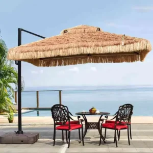 Source Factory Aluminum Hawaii Style Pagoda Umbrella Heavy Duty Foldable Marble Base Tiki Style Dining Garden Pavilion Park