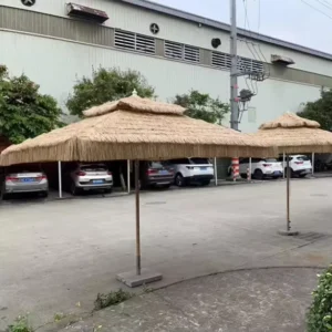 Source Factory Aluminum Pole Thatch Canopy Double Layer PE UV Protection Foldable Umbrella for Hotel, Pavilion and Restaurant