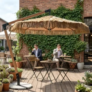 Source Factory Artificial Thatch Cantilever Pavilion UV Waterproof Shade for Garden Patio Beach Outdoor Umbrella Shelter Gazebo