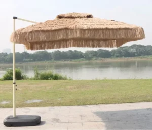 Source Factory Artificial Thatch Square Side Pole Patio Canopy Aluminum Alloy Rust Proof Foldable Cantilever Umbrella Hotel Park
