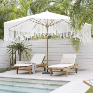 Source Factory Bohemian Style Woven Fringe Aluminum Umbrella Waterproof UV Shade for Outdoor Hotel Pool Terrace Pavilion Use