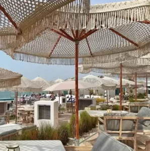 Source Factory Bohemian Tassel Beach Umbrella, Aluminum Pavilion Woven Fringe Double Top Windproof Sun Shade