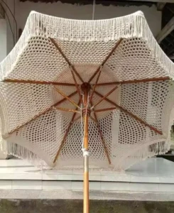 Source Factory Double Top Windproof Beach Umbrella, Bohemian Tassel Aluminum Pavilion Woven Fringe Sun Shade