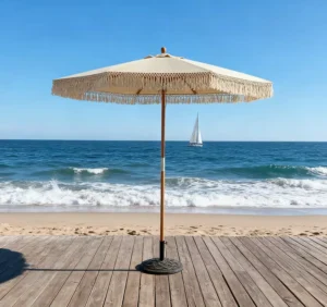 Source Factory Large Aluminum Pole Beach Umbrella Traditional Tassel Trim Custom Design Hotel Park Pavilion Outdoor Canopy
