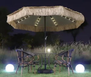 Source Factory Milan Straw Shade Umbrella with Rust-Proof Aluminum Frame Synthetic Thatch Hawaii Style Foldable for Beach Outdoor Use