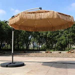 Source Factory Modern Outdoor Grass Umbrella with Tassel Ruffle, Waterproof, Foldable, for Patio Hotel Garden Shade