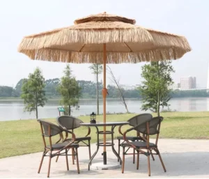 Source Factory Modern Rustic Hawaiian Foldable Aluminum Umbrella Lightweight with Marble Base for Outdoor Hotel Pavilion Shade