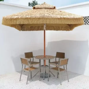 Source Factory PE Grass Palm Leaf Double Layer Foldable Umbrella for Beach Resort, Hotel and Garden