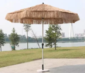 Source Factory Round Aluminum Alloy Hawaii Design Umbrella with Marble Base for Outdoor Furniture Dining Shade