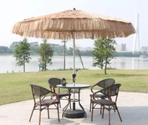 Source Factory Round Milan-Style Thatch Umbrella with Rust-Proof Aluminum Frame and Square or Round Shade for Beach and Cafe