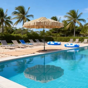 Source Factory Rust-Proof Aluminum Milan Straw Hat Umbrella with Round or Square Synthetic Thatch Shade for Beach and Cafe