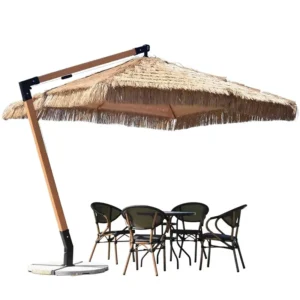 Source Factory Square Cantilever Thatch Umbrella with Artificial Windproof Aluminum Frame and Marble Base for Hotel Pavilion