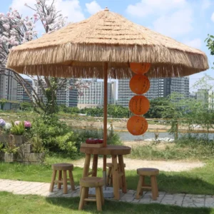 Source Factory Thatch Aluminum Foldable Beach Umbrella Sand Mushroom Patio Shade Sail for Farm Grass Terrace Furniture Pavilion