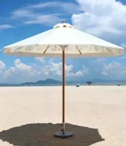 Source Factory Traditional Beach Umbrella with Aluminum Pole, Marble Base, Foldable UV-Resistant Tassel Design for Hotel and Resort Use