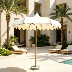 Source Factory Traditional Foldable Aluminum-Frame Outdoor Umbrella with UV Protection for Dining, Patio, Hotel, Cafe, Park, and Garden