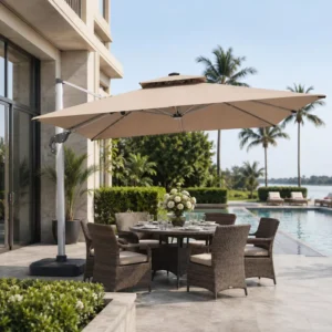 Square Aluminum Cantilever Patio Umbrella, Heavy-Duty, Windproof, Waterproof
