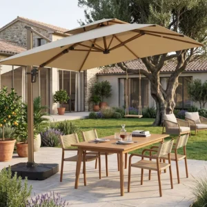 Square Aluminum Patio Umbrella Garden Parasol Windproof Waterproof Sun Shade