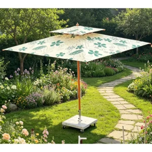 Square Beach Umbrella Courtyard Garden Double Top 3m Wooden Patio Umbrella Restaurant Commercial Market Parasol
