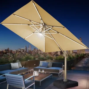Square Big 250G Polyester Fabric Beach Umbrella Heavy Duty Terrace Roman Umbrella with Solar Energy LED Light Garden Parasol
