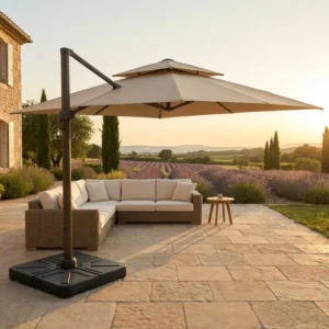 Square Cantilever Patio Umbrella Double Top 10ft Heavy Duty Aluminum Offset Sunshade with Base for Patio Dining