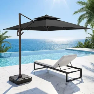 Square Cantilever Patio Umbrella with Slide Tilt Crank 10x10ft Double-Top Wind-Resistant Offset Parasol
