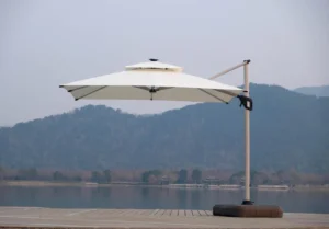 Square Cantilever Roman Solar Power Umbrella with LED Strip Light