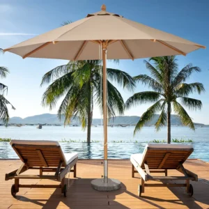 Square Parasol Modern Wood Pole Sun Umbrella for Outdoor Coffee Shops Courtyards Gardens