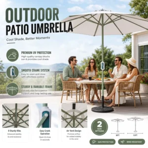 Square Roman Umbrella with LED Light, Aluminum, for Outdoor Restaurants, Patios, Cafes, Terraces, Balconies