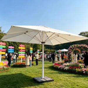 Square/Round Windproof Heavy-Duty Aluminum Center-Pole Patio Umbrella with LED Light