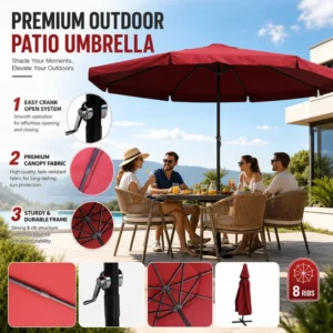Square Solar Light Cantilever Umbrella Aluminum Frame Roman Parasol For Outdoor Restaurants Patios Garden Backyard