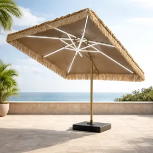 Stainless Steel Solar Powered LED Restaurant Side Pole Trade Supply Parasol Extérieur and Sun Umbrella Outdoor