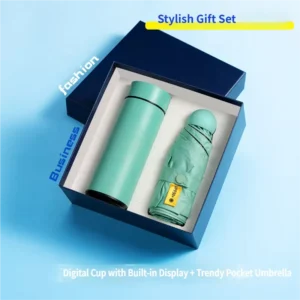 Stainless Steel Vacuum Flask Umbrella Fan Gift Set Custom Logo
