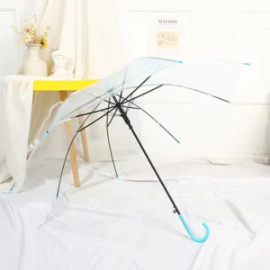 Stall Umbrella with Logo Printing, Colored Transparent PVC, Long Handle, Semi-Automatic, White
