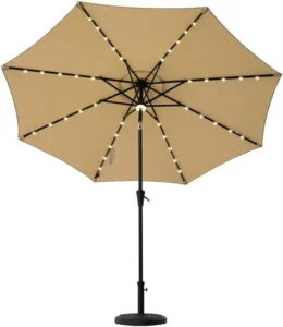 Steel 2.7m Patio Solar LED Umbrella with 32 Lights Tilt & Crank Modern Outdoor Courtyard Use