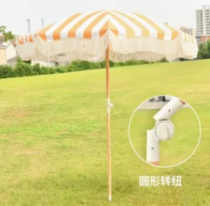 Steel Frame Beach Umbrella, Polyester Canopy, 8 Ribs, 180 cm Diameter, UV Protection, Tassel, Portable Garden