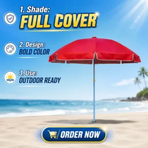 Steel Frame Iron Rod Beach Umbrella with Oxford Fabric Waterproof >3000mm Customizable Color and Logo for Outdoor Use