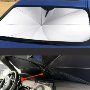 Steerable Plastic Pole Sunshade Foldable Titanium Sliver Coating Car Umbrella