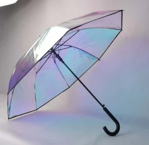 Stick Umbrella Transparent Holographic Clear Iridescent
