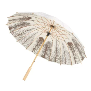 Stick Umbrellas Versatile Printed Bamboo Umbrella Sun And Rain Dual Purpose Retro Style With Arched Long Handle H23 105