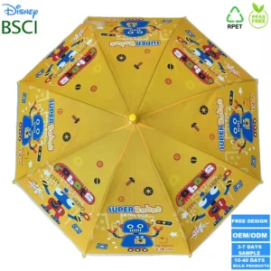 Straight Automatic Kids Umbrella Rainproof Cartoon Design 4 Printed Robot Designs