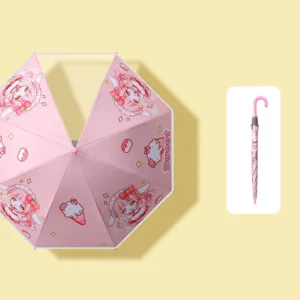 Straight Children’s Rain Umbrella, 8K Metal Plastic Frame, Auto Manual Control, Hanging Feature, Flower Pattern