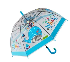 Straight Floral Transparent Auto-Open Waterproof Windproof Children’s Arched Fiber Umbrella 90 cm Diameter for School