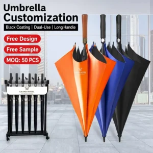 Straight-Handle Automatic Custom-Printed Logo Long Golf Umbrella with Custom Hook, Oversized