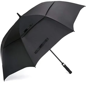 Straight Handle Black Coated 8K Semi-Automatic Triple Folding Sun Umbrella