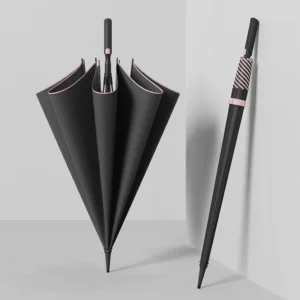 Windproof Straight Long Stick Sun Rain Umbrella Black UV Coated Cloth Anti UV Parasol 27 Inch Bulk Supply For School