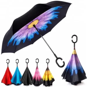 Straight Manual Double-Sided Windproof Reverse Folding Travel Umbrella with C Handle