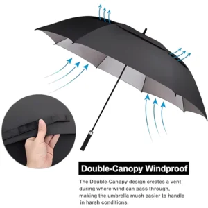 Straight Pattern UV Protection Golf Umbrella with Double Canopy and Windproof Features